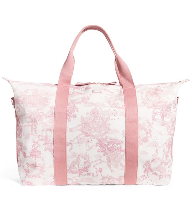 Harrods Toile Overnight Packable Bag and Pouch Set en rosa