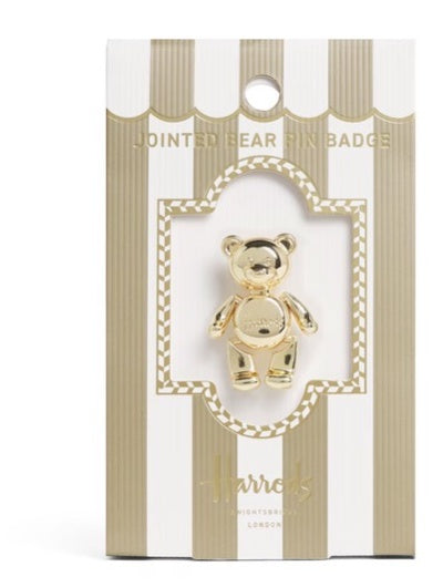 Harrods Jointed Bear Pin Badge Gold