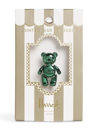 Harrods Jointed Bear Pin Badge Green