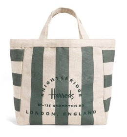 Harrods Large Jute Striped Logo Tote Bag