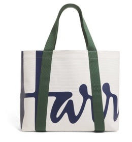Harrods Medium Cotton Logo Tote Bag | White & Green