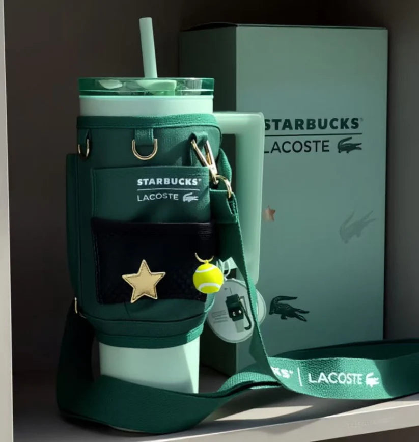 Termo de Acero Inoxidable 40oz con bolsa y correa Starbucks China 2026 X LACOSTE co-brand