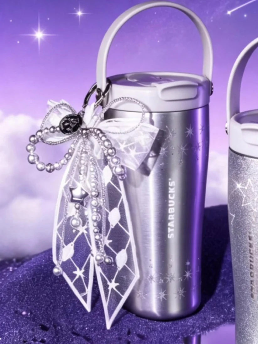 Starbucks China 2026 Purple Night Star River series 620ml fine glitter lace silver handle stainless steel cup