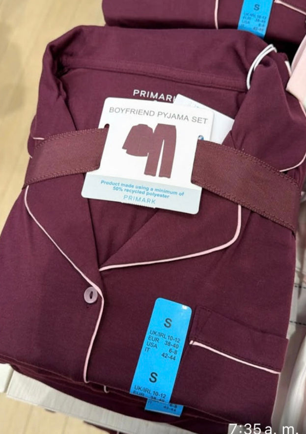 Primark Boyfriend pijama set color vino talla S