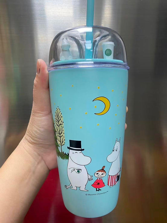 Vaso con pajita de acero inoxidable azul Moomin (Moomin x Starbucks Tailandia 2025)