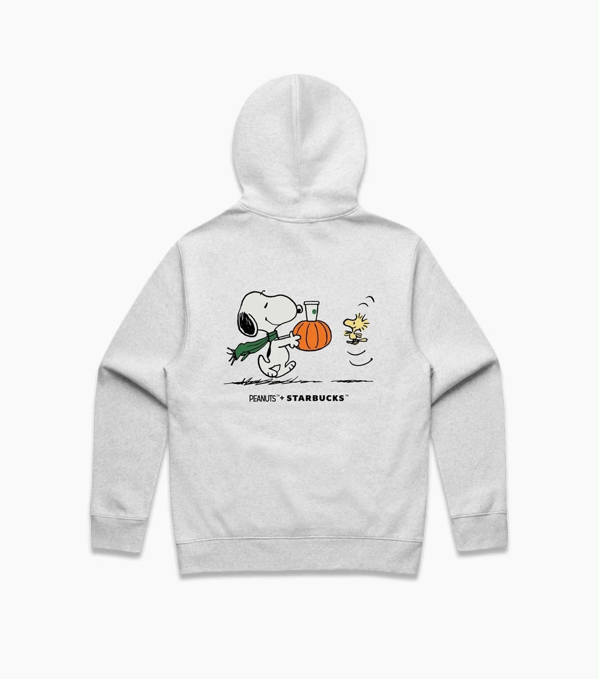 Hoodie gris Peanuts x Starbucks Snoopy con calabaza al frente