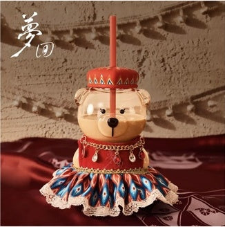 Starbucks China Star Bazaar 2026 Bearista Dancing | Vaso de vidrio con popote 460 ml