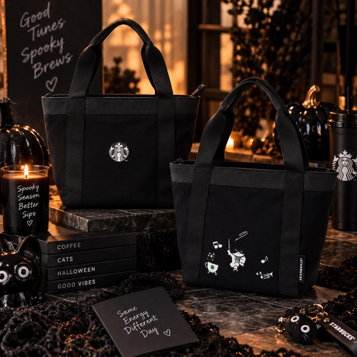 Bolsa tote negra Starbucks Black Cat Halloween 2026 Taiwan