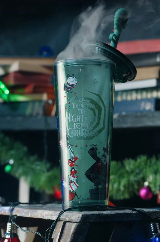 Starbucks x The Nightmare Before Christmas vaso verde con tapa y popote decorativo