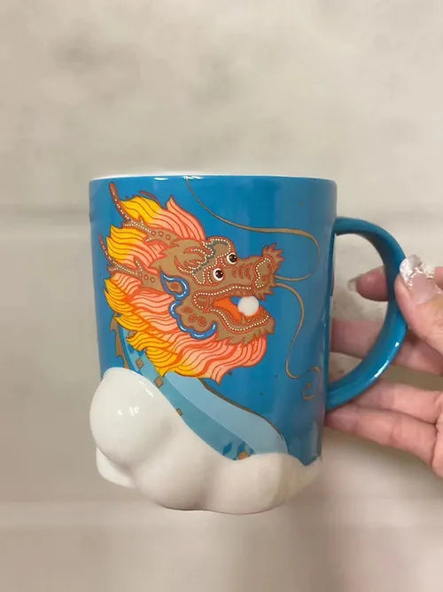 Taza Cerámica 'Año del Dragón' con Nubes Azules de Taiwán